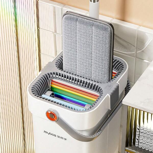 Set Joybos® di mocio piatto multisuperficie con 2 tamponi in fibra super, set mocio piatto e secchio con sistema di strizzatura, lavaggio senza mani, per uso secco/umido, funzionamento manuale, senza elettricità necessaria, sistema di pulizia per pavimenti e finestre di tutti i tipi.