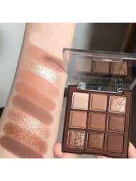 Mocha Chocolate 9-Color Eye Shadow Palette Earth Tone Light Makeup Pearl Glitter Powder Eye Makeup Tool