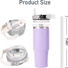 “适用于 30 盎司/40 盎司玻璃杯的杯子替换盖套装 - 不锈钢隔热盖 + 透明塑料盖组合，含 2 根吸管（6 种颜色）| 防漏且可用洗碗机清洗 | 旅行杯配件” - 彩色 - 查看 4