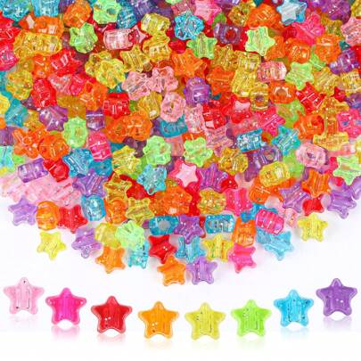 50/200+PCS DIY Acrylic AB - Colored Star Beads, In The Shape Of Colorful Pony Beads. These Cute Mixed - Color Spacer Beads Are Suitable For Making Women's Bracelets, Earrings, Necklaces, And Handicraft Jewelry.