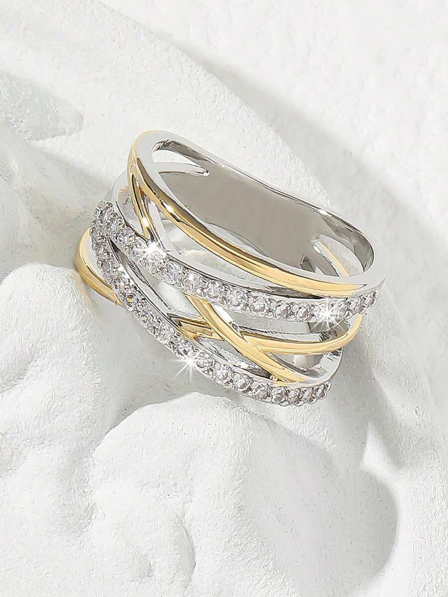 1pc Women Fashion Delicate Line Twist Design Ring - Yellow Gold - View 1