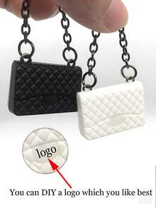 空白标志DIY微型手提包、树脂斜挎包装饰、迷你黑色包包、白色小包装饰、娃娃屋配件、微型场景装饰、壁挂、节日模型小礼物 - 彩色 - 查看 2