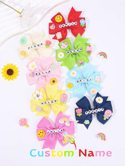1 pieza Lazo de pelo con flor personalizado con nombre para niñas, Hebillas de pelo de colores exquisitos como accesorios de pelo personalizados como regalo, decoración Y2K para vacaciones y fiestas diarias