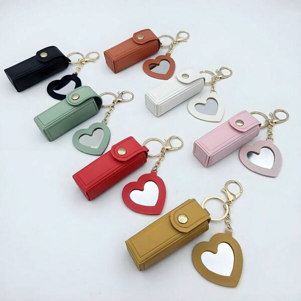 1pc Small Mirror Lipstick Holder, Keychain, Fashion Pendant, Creative Coin Purse, Key Ring Accessory