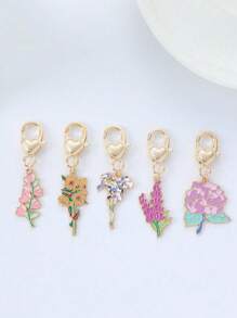 5PCS Cute Enamel Purple Rose Flower Key Ring Sweet Key Chains For Women Girls Handbag Accessories DIY Jewelry Lovers Best Friends Gifts