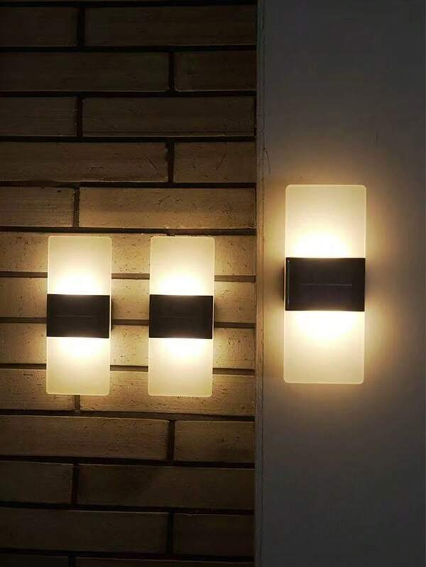 2pcs Solar Outdoor Wall Lights, Dual Heads Acrylic Waterproof Up&Down Wall Sconce For Yard, Garden, Fence, Porch, Wall, Outdoor Atmosphere Decoration