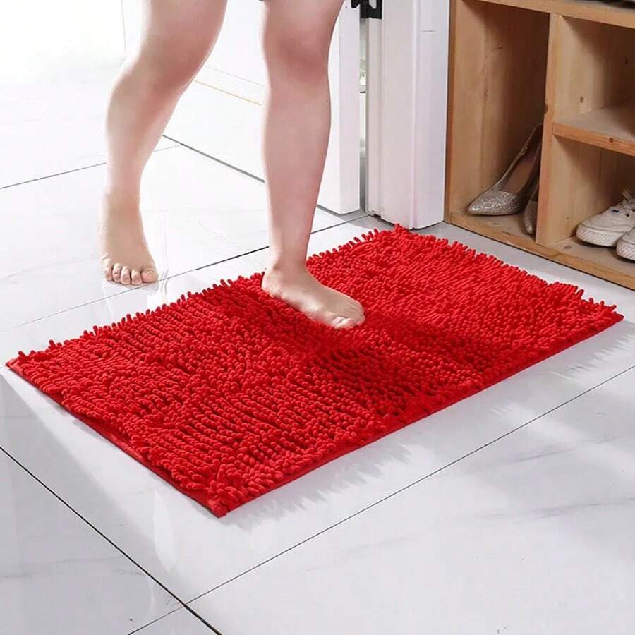 Non-Slip Absorbent Bath Shower Mat Rug, Super Soft Chenille, Machine Washable Bathroom Decor Fall Decor Carpet Bathroom Accessories Back To School Entryway Decor - Red - View 1