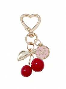Fashion High Quality Cute Cherry Golden Butterfly Bag Charm- Cherry Key Fashion Backpack Pendant Decoration, Keychain, Bag Charm Alloy Pendant A-Z Letter, Headphone Pendant, Car Charm, Decorative Charm, Cherry Keychain, Bag Accessories, With Clip For Bag, Sparkling Resin & Metal Accessory For Purses And Bags For Women, Backpack Accessories Valentine's Day Anniversary Gift, Birthday Gift Backpack For School