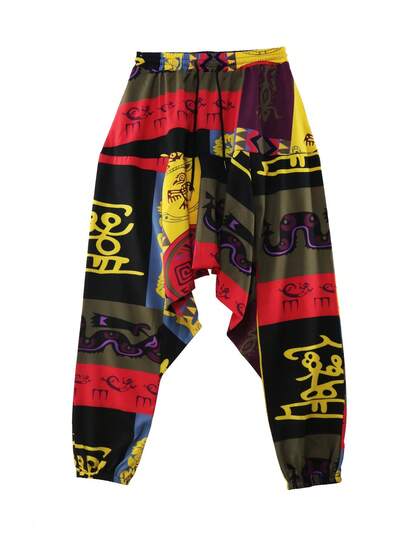 Men Print Harem Pants, Arabic Loose Drawstring Waist Casual Jogger Pants, Flowing Breathable Beach Soft Yoga Trousers, Fall