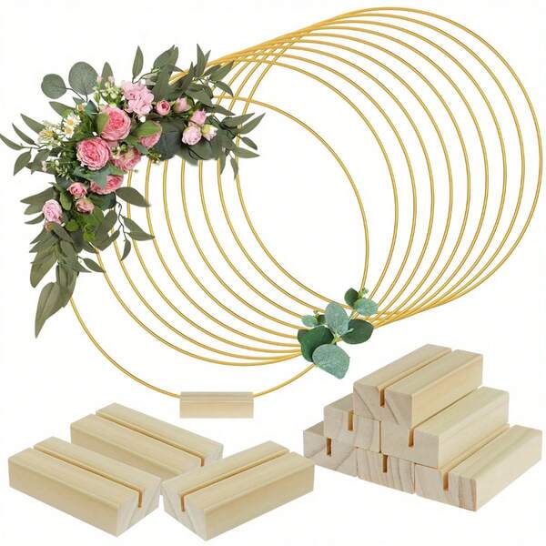 5pcs Floral Hoop Centerpiece Golden With 5 Stand For Table, Metal Center Pieces 12 Inc Circle Centerpieces For Wedding Reception, DIY Wreath Rings For Decorations Table Centerpieces, Wall Hanging Crafts