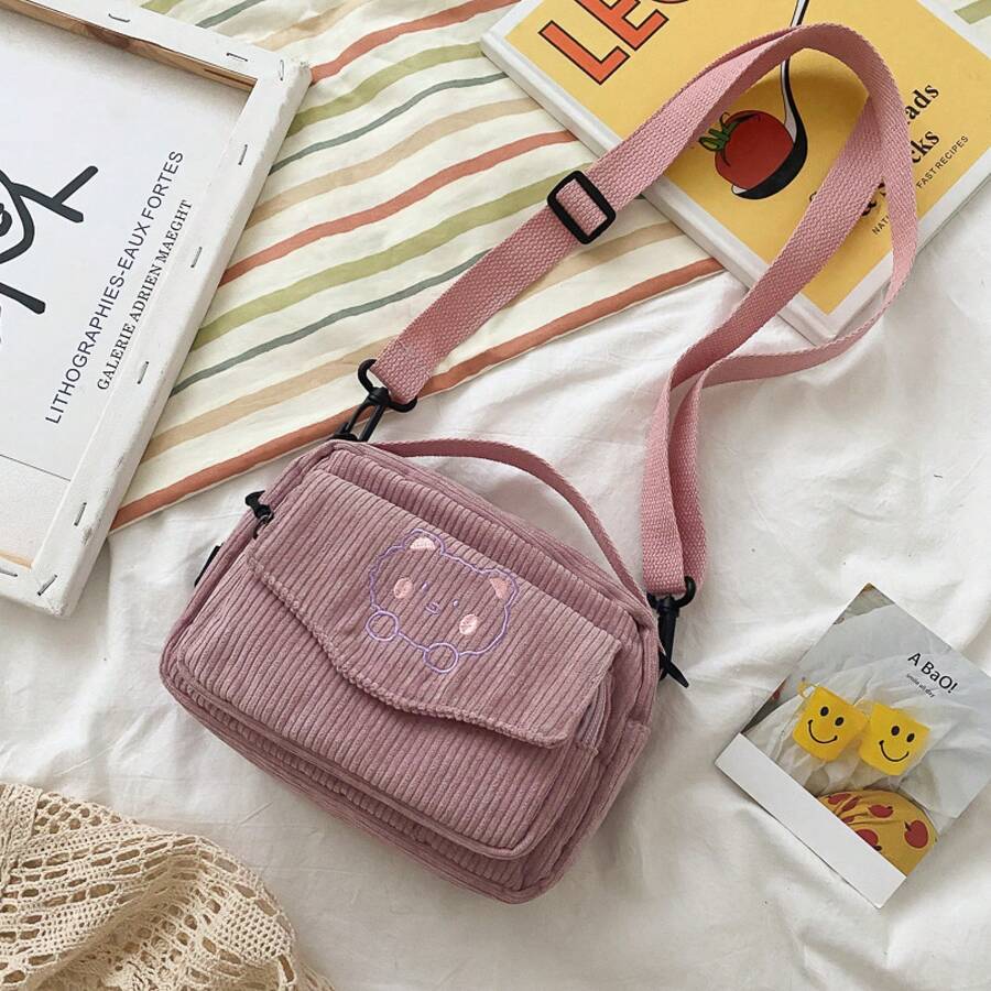 DOUJIN Cute Soft Bear One Shoulder Crossbody Mobile Phone Bag Bag Female Japanese Ins Retro Student Girl Handheld Small Square Bag - 紅色 - 查看 1