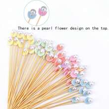 [Quantity Options] Bamboo Flower Bud Mixed Color Decorative Bamboo Skewers, With Flower Top, Simple Ins Style, For Hamburger, Fruit, Food Decoration, Party, Wedding, Back To School, Gathering, Gift, Healthy Handling Of Food