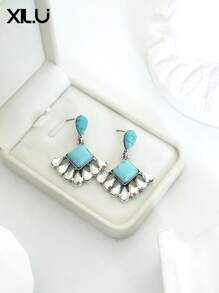 1 par de pendientes con colgante geométrico de colores múltiples con estilo vintage europeo para mujeres