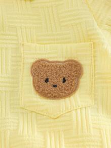 2pcs/Set Toddler Boys Textured Pocket Bear Embroidered Shirt And Shorts Street Fashion Children Outfit