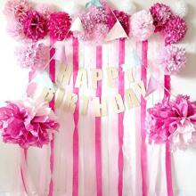 Set de 3 rollos de serpentina de papel arrugado rosa, decoración de fiesta