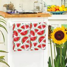 2 pièces Serviettes de main d'été à motif pastèque, serviettes de cuisine rafraîchissantes, lavettes, torchons à vaisselle, serviettes de décoration pour vacances, serviettes de séchage douces et absorbantes, décoration de cuisine, décoration de table de salle à manger, décoration de la maison