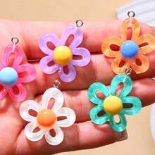 10/20pcs Colorful Resin Hollow 5-Petal Flower Pendant Charms, Suitable For DIY Necklace, Earrings, Keychain, Jewelry Accessories - Mixed - Flower Pendant, Style B - View 5