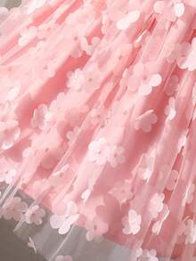 Vestido dulce de niña joven rosa con flores 3D, vestido de tul estilo cuento de hadas para niña joven apto para fiesta de cumpleaños, fotografía, pasarela, vacaciones en la playa, uso casual - Rosa - Ver 8