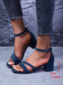 Sandales à talons hauts à la mode en tissu uni pour femmes, polyvalentes pour la plage, les mariages, les fêtes, le bureau, la maison, l'extérieur et l'été