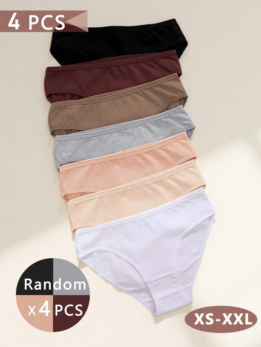 4 Peças Calcinhas de Algodão Femininas, Calcinha Respirável sem Costura Macia, Cores Variadas, Calcinhas Básicas para Plus Size