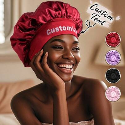 1 pieza Gorro de seda con nombre personalizado para dormir para mujeres, gorro de satén con nombre personalizado, gorro para el cabello con nombre personalizado