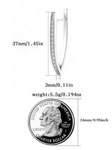 925 Sterling Silver Geometric Full CZ Women Earring, Cubic Zirconia Inlaid Simple Large Earring