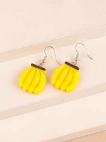 1 Pair Fun, Creative, Cute Food Toy Simulation Mini Banana Earrings, Personalized And Playful Girl Heart Earrings, Designed With A Sense Of Three-Dimensional Pendant Earrings, Suitable For Women's Daily Wear - Yellow - View 3