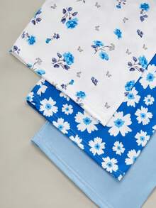 3 Pcs Women Casual 7/8 Pants & Shorts, Daisy & Rose Print, Solid Color, Elastic Waist, Loose Fit Pajama Bottoms - Multicolor - View 5