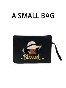 Bolso de lona con estampado de letras doradas y patrones femeninos, que incluye una bolsa pequeña con asa de mano, monedero y bolso grande con gran capacidad, de uso casual y portátil, adecuado para compras en el supermercado, viajes de negocios, vacaciones en la playa, y también puede ser un regalo ideal para amigos, familiares, cumpleaños, Día de la Madre, Día del Maestro.