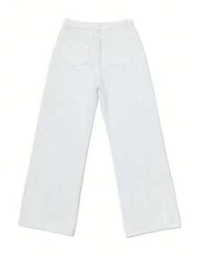 Vintage High Waisted Straight Leg Jeans, Loose Wide Leg Denim Pants, Versatile, Floor-Length, Spring Summer Casual Clothing Cotton Trousers,Office Wear Women,Going Out Outfits,Work Wear Women,White Trousers
