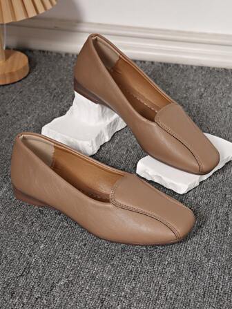 Women's Flat Loafers, Stylish & Versatile Slip-On Shoes With Square Toe, Comfortable For Spring/Autumn