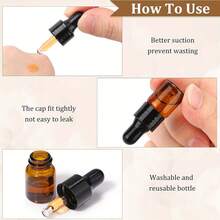 50/20/10/1 Mini Glass Dropper Bottle, Small Sample Bottle With Cover, Travel Essential Oil, Cosmetics Liquid Sample, Perfume (Amber, 2ml) Small Sample Bottle, With 1 Funnel+1 Straw - Brown - View 3