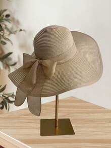 1pc Vacation Casual Bowknot Tie Straw Hat - Khaki - View 10