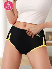 4pcs High Waist Panties For Women, Colorblock Design, Soft & Breathable Briefs - Nhiều màu - Xem 4