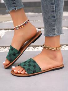 Women Casual Round Toe Daisy Flower Lightweight Slide Sandals