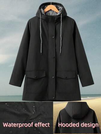 1 pezzo Giacca casual a maniche lunghe con cappuccio, impermeabile, a righe, con chiusura lampo, per donne, antivento, adatta per primavera/estate