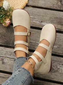 Nuevos zapatos sin cordones suaves y elegantes, zapatos Mary Jane retro de punta redonda negros, nuevos cómodos zapatos planos con correa para la madre