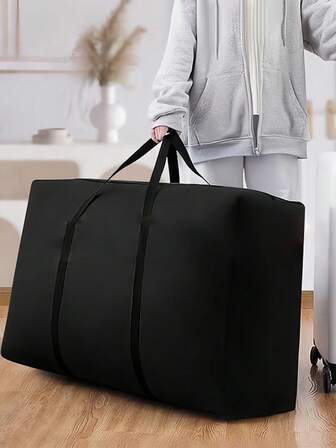 1 件便携式大号折叠行李袋，超大拉链袋无纺布被子袋，季节性衣物收纳袋，搬家袋，圣诞树袋 - 黑色