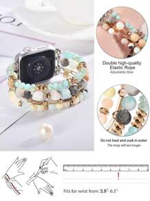 Beaded Boho Bracelet Compatible With Apple Watch Band 40mm/38mm/41mm Series 9 8 7 SE Series 6/5/4 Women Fashion Cute Handmade Crystal Beads Stretchy Watch Strap Compatible With Apple Watch Bands Series 3/2/1