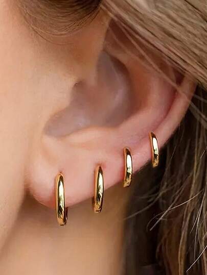 6pcs/8pcs/10pcs Huggie Hoop Earrings Set For Women And Men,18K Gold Plated Stainless Steel Stack Cartilage Earrings,Helix Hoop Earrings Gold Thin,Hypoallergenic,Ideal For Multiple Piercings,Gifts For Her,Best For Holidays,Everyday, Wearable Helix Piercing Jewelry Accessories