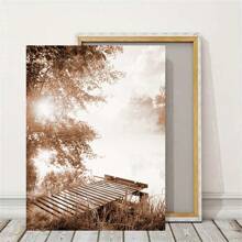 Set di 3 quadri decorativi, foresta autunnale nebbiosa moderna, paesaggio di lago e fiori selvatici, stile minimalista per decorazione della casa, parete di soggiorno e camera da letto, cartellone senza cornice su tela