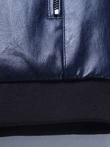 Męska kurtka pilotka ze skóry PU, swobodna kurtka z długim rękawem, zapinana na zamek, kołnierzem bejsbolowym i kieszeniami, polar