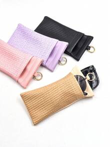 带登山扣/开口圈的双层眼镜盒，便携式素食皮革眼镜盒，防刮太阳镜袋，男女皆宜 - 彩色 - 查看 9