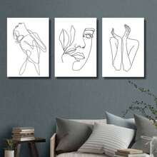 3pcs Modern Abstract And Sexy Female Facial Lines, Wall Arts, Canvas Printing Posters, Optional Frame Hanging Paintings, Living Room Or Student Dormitory Decoration ,Wall Art With Frame