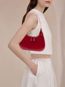 Bolsa Transversal Cruzada a Tiracolo de Couro Envernizado Bordô, Pode Ser Usada no Ombro ou na Mão, Moda Minimalista Elegante, Adequada para Compras, Encontros, Reuniões, Deslocamentos Diários