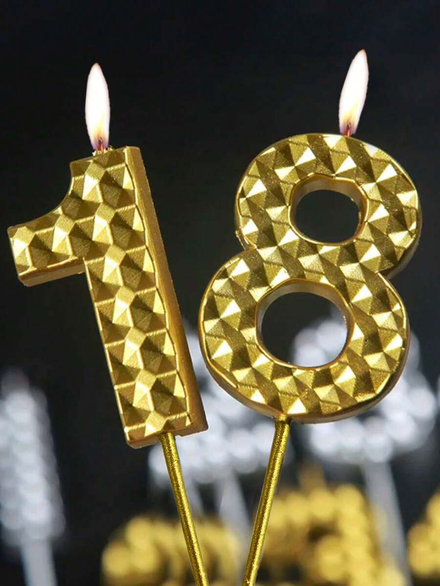 6 cm kryształki zdobione 3D cyframi 0-9 złote świeczki na tort urodzinowy/rocznicowy/pierwszy rok, Boże Narodzenie - Złoto - Zobacz 1