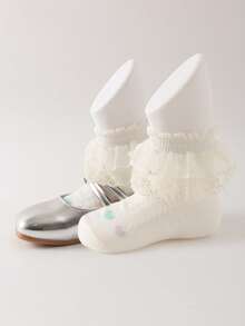 10/1 双女婴春夏季网眼蕾丝袜，纯色荷叶边刺绣，亲肤柔软透气，时尚可爱的公主风格，适合日常穿着、送礼、旅行，搭配公主裙