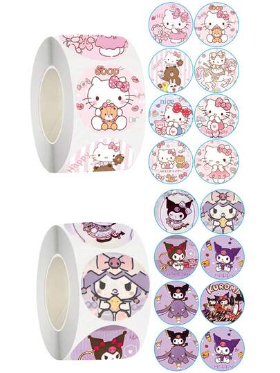 Sanrio 500张/套 Hello Kitty 卡通 Kuromi 装饰贴纸 DIY 贴纸 装饰封条贴纸 标签 鼓励贴纸 礼品