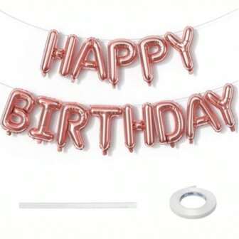 Happy Birthday Banner Balloon Rose Gold, A Set Of 14 Pieces,Self Inflating Happy Birthday Balloon Bunting, 16 Inch Reusable Happy Birthday Letter Balloons Banner Women Birthday Party Decor Supplies Summer Gifts Wedding Beach Back To School School Supplies Room Decor