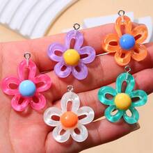 10/20pcs Colorful Resin Hollow 5-Petal Flower Pendant Charms, Suitable For DIY Necklace, Earrings, Keychain, Jewelry Accessories - Mixed - Flower Pendant, Style B - View 10